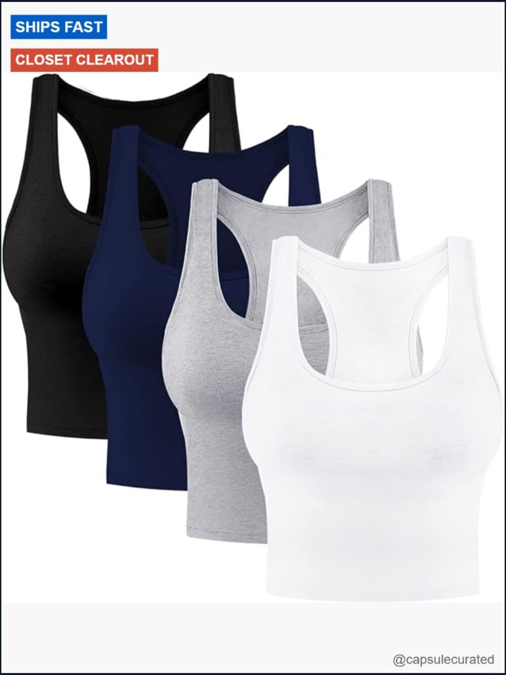 4 Pack Cotton Crop Tank Tops Sleeveless Racerback Workout Tops